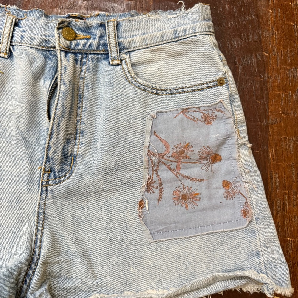 BDG A Line Light Blue Patchwork Jean Shorts - Picture 3 of 13